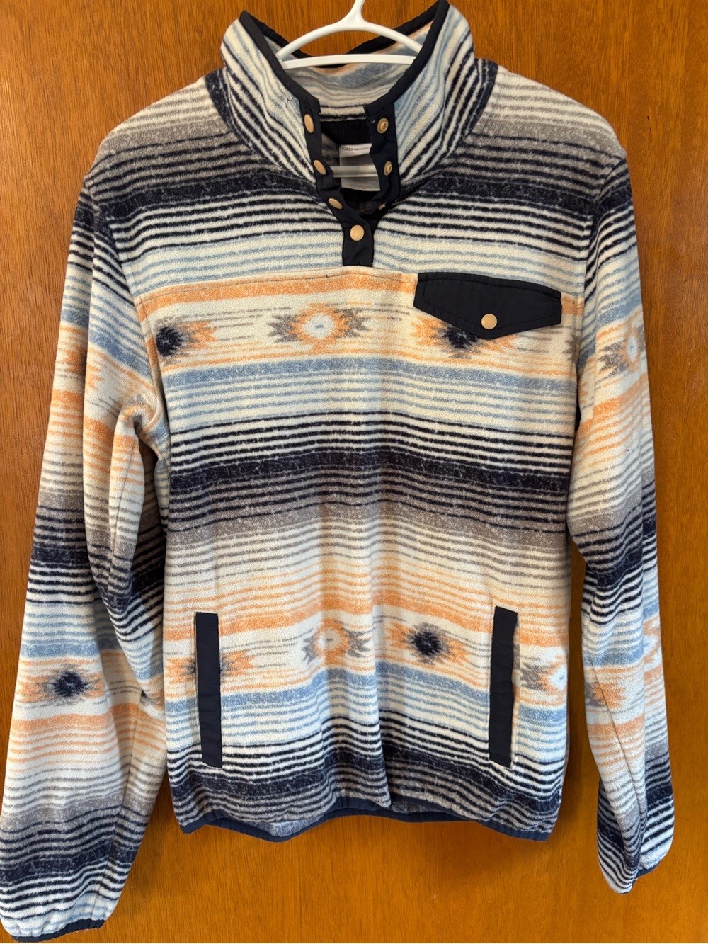 Cinch Striped Snap-Front Pullover - Blue, Cream, Tan